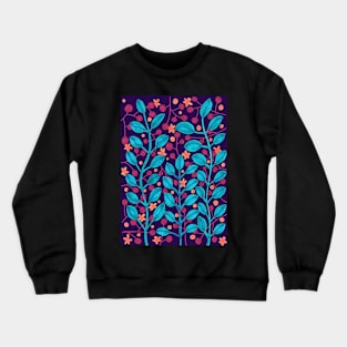 Leaves and berries - marker painting - blue bg Crewneck Sweatshirt